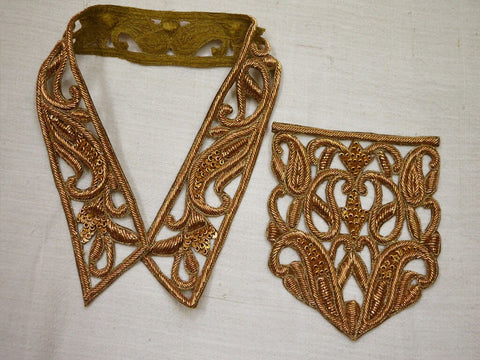 Decorative Zardosi Gold Collar Handcrafted Indian Floral Design Scrapbooking Embroidered Applique Crafting Decorated Neckline Collar Patches
