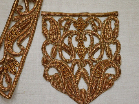 Decorative Zardosi Gold Collar Handcrafted Indian Floral Design Scrapbooking Embroidered Applique Crafting Decorated Neckline Collar Patches