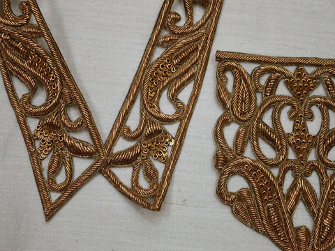 Decorative Zardosi Gold Collar Handcrafted Indian Floral Design Scrapbooking Embroidered Applique Crafting Decorated Neckline Collar Patches