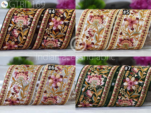 9 Yard Floral 7cm Embroidered Fabric Trim Decor Saree Border DIY Craft Sewing Sari Ribbon Beach Bags Home Decor Embellishment Tapes Drapery