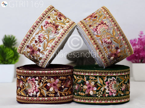 9 Yard Floral 7cm Embroidered Fabric Trim Decor Saree Border DIY Craft Sewing Sari Ribbon Beach Bags Home Decor Embellishment Tapes Drapery