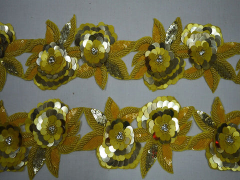 Sari Border Trim Costum Decorative Yellow Beaded Trim by the Yard Indian Handmade Wedding Dress Tapes Bridal Belt Sashes Embellishments DIY Crafting Sari Bordere trim