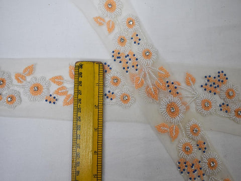Exclusive Trims, Designer Laces, Cream trim, trim by the yard, New Unique Design Lace, Trims For Lehengas, 2.5 inches Lace, Stone Work Lace, Beaded Trim