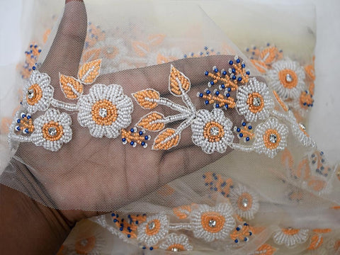 Orange Beaded Trim by the Yard Decorative Wedding Dress Bridal Belt Sashes Seed Beads Trim