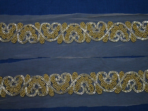 Beaded Trim by the Yard Wedding Dress Tapes Bridal Belt Sashes Embellishments Gold Indian Costume Decorative Crafting Sewing Sari Border