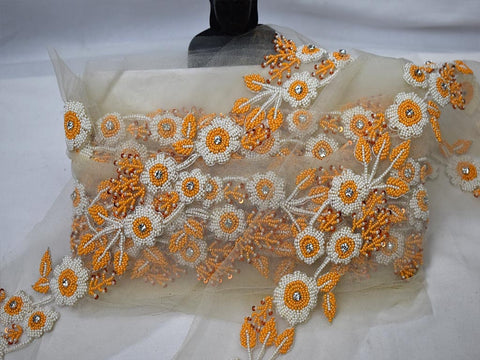 Wedding Dress orange Ribbon Bridal Belt Sashes, Beaded Trim, Beaded Lace, Exclusive trimming, Décor Suit Border, Wedding Costume Trim, Festive Wear Trimming, Wholesale Trim