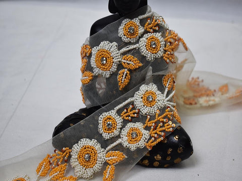 Zardozi Beaded Trim, Wholesale Zardosi ,sequins trim, Handcrafted, Sari Border ,Decorative Gold Trim, Decorative Trims, Sewing Lace