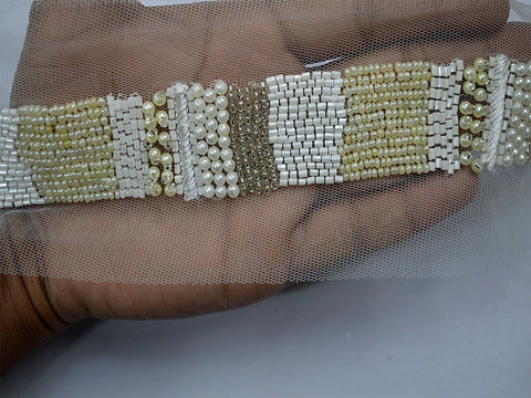 Ivory Beaded Trim By The Yard Handmade Bridal Belt Sashes Wedding Dress Trimming Costume Embellishment Tapes