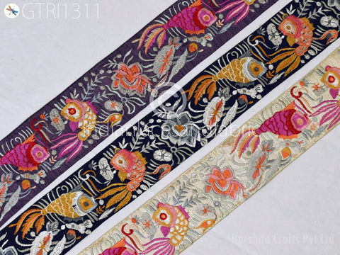 3 Yard Indian Sari Embroidery 7cm Trims Embellishments Saree Ribbons Cushions Sewing DIY Crafting Trimmings Border Curtains Home Décor