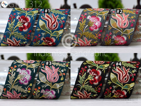 3 Yard Indian Embroidered 7cm Trim Embellishment Sari Border Embroidery Saree Ribbon Cushions Home Décor Sewing Clothing Costumes Trimmings