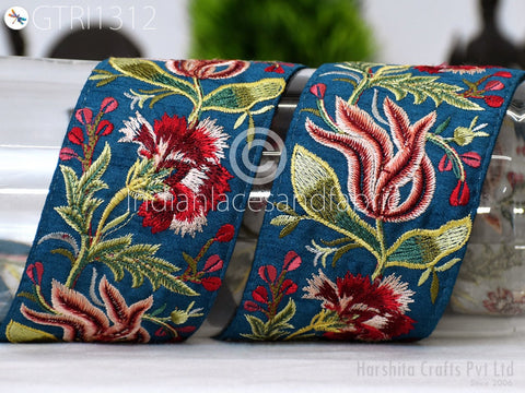 3 Yard Indian Embroidered 7cm Trim Embellishment Sari Border Embroidery Saree Ribbon Cushions Home Décor Sewing Clothing Costumes Trimmings