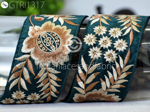 9 Yard Floral 55mm Embroidered Fabric Trim Indian Sari Border Crafting Sewing Guitar Belts Beach Bag Cushions Trimming Ribbon Embellishments