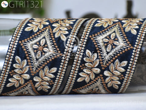 9 Yard Indian Trim 75MM Embroidered Embellishment Sari Border Embroidery Saree Ribbon Cushions Home Décor Sewing Clothing Costumes Trimmings