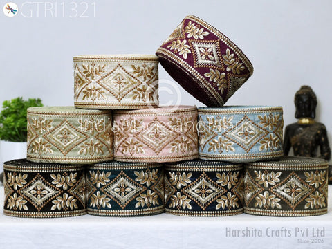 3 Yard Indian 75mm Trim Embroidered Embellishment Sari Border Embroidery Saree Ribbon Cushions Home Décor Sewing Clothing Costumes Trimmings