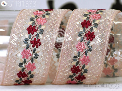 9 Yard Embroidered 5cm Fabric Trim Saree Ribbon Embroidery Cushions Sewing DIY Crafting Sari Border Indian Wedding Dress Embellishment Tapes