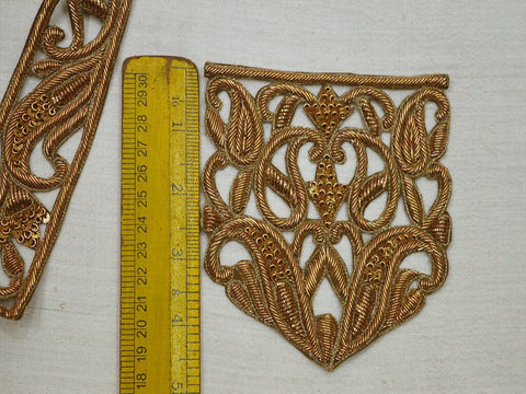 Decorative Zardosi Gold Collar Handcrafted Indian Floral Design Scrapbooking Embroidered Applique Crafting Decorated Neckline Collar Patches