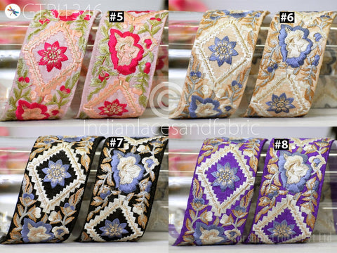 9 Yard Floral 5cm Embroidered Fabric Trim Indian Sari Border Crafting Sewing Guitar Belts Beach Bag Cushions Trimming Ribbon Embellishments