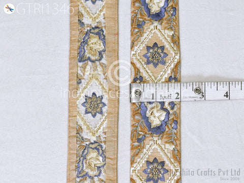 9 Yard Floral 5cm Embroidered Fabric Trim Indian Sari Border Crafting Sewing Guitar Belts Beach Bag Cushions Trimming Ribbon Embellishments