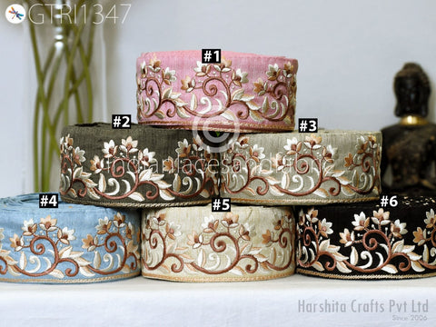 9 Yard Embroidered 58mm Ribbon Fabric Trim Decorative Embroidery Embellishments DIY Crafting Sewing Saree Indian Sari Border Home Decor Tape