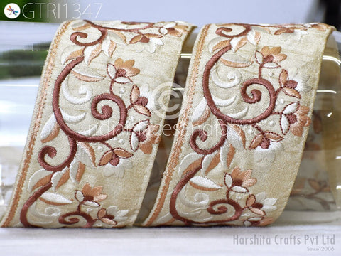 9 Yard Embroidered 58mm Ribbon Fabric Trim Decorative Embroidery Embellishments DIY Crafting Sewing Saree Indian Sari Border Home Decor Tape