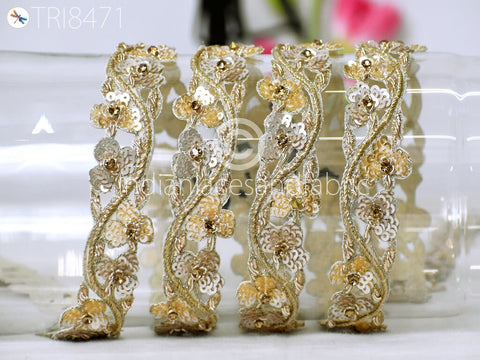 Sequin Zardozi Trim by 3 Yard Handmade Wedding Dresses laces Costume Indian Floral Sari Border DIY Crafting Saree Ribbon Zari Laces