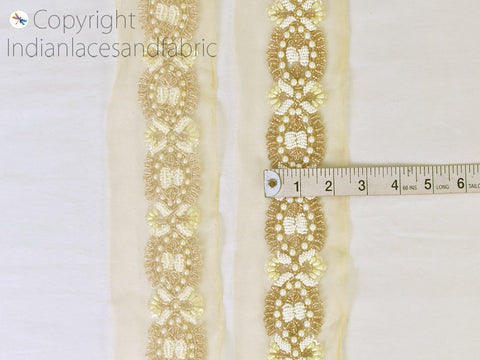 Indian sari trim, garment clothing trim, Festive ribbon, beaded sari borders, Sewing crafting trim, Lehengas borders, beaded saree lace, 2 inches borders