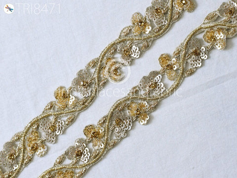 Handmade Sequin Zardozi Trim By 3 Yard, Sequin and metallic thread Trim, wedding wear lace, sequins trim, zari thread trim,  Zardosi border