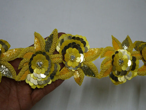 Yellow Trim , Decorative trimming, sequins trim, Beaded Lace, Exclusive trimming, Décor Suit Border, Wedding Costume Trim, Festive Wear Trimming