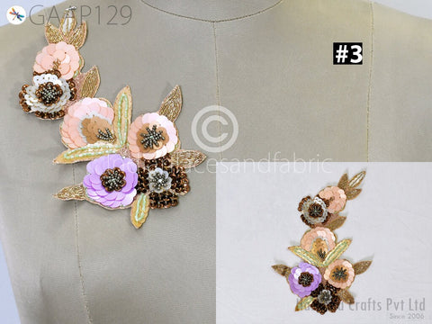 Sequine Floral Design Appliques, Beaded Patches Appliques Embroidery Beads work, Handcrafted Appliques, Scrap booking Appliques, Wholesale Appliques