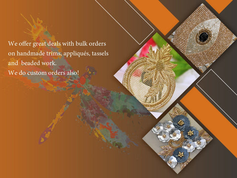 8.5"/6" Beaded Applique Handmade Lace Patch Embroidered Floral Sew on Women Dress, Wedding Gown Bodice DIY Crafting Supply Home Wall Decor