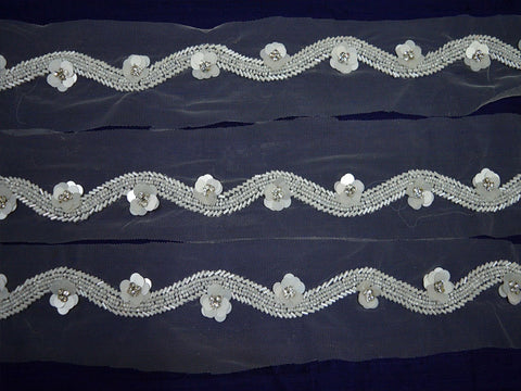 White Bridal Belt Sashes Indian Laces Beaded Trim by the Yard Costumes Wedding Dress tapes ribbon Decorative Crafting Sewing Sari Border