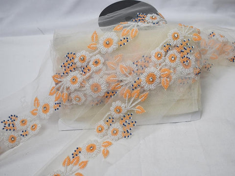 Orange Beaded Trim, Beaded Lace, Exclusive trimming, Décor Suit Border, Wedding Costume Trim, Festive Wear Trimming, Wholesale Trim