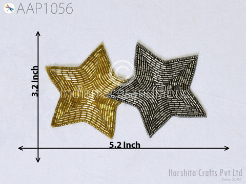 Stars Appliques Sewing Beaded Patches Grey Patches Handmade Zari Patches Appliques For Clutches, 5.2 inches X3.2 inches  Patches