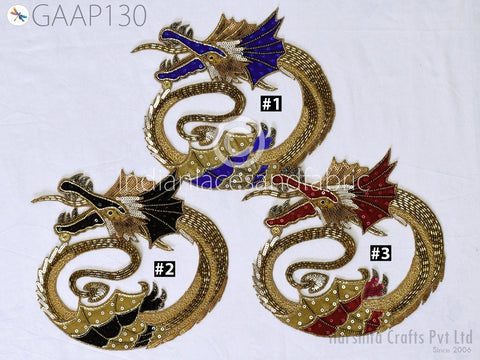 Dragon Sew on Denim Jackets Patch, Sequin Zardozi Patches Appliques sequins Work Applique Handcrafted Scrap booking beaded Patches Applique for dress, Christmas applique