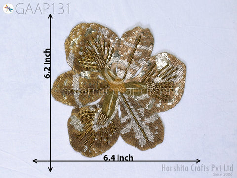 Sequins Golden Patches Embroidery Rhinestone Appliques Handcrafted Applique Crafting, Appliques For Purses, Applique For Jeans, 6 Inch X 6.5 Inch  Patches