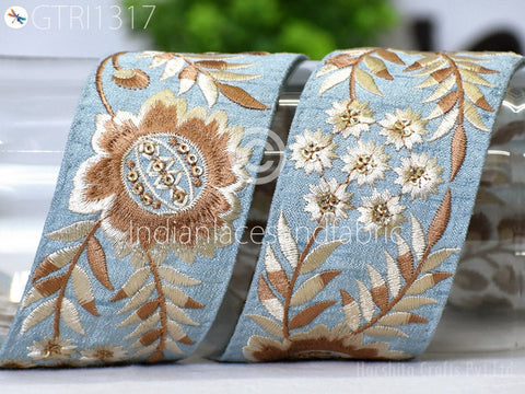 9 Yard Floral 55mm Embroidered Fabric Trim Indian Sari Border Crafting Sewing Guitar Belts Beach Bag Cushions Trimming Ribbon Embellishments