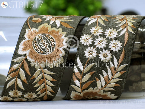 9 Yard Floral 55mm Embroidered Fabric Trim Indian Sari Border Crafting Sewing Guitar Belts Beach Bag Cushions Trimming Ribbon Embellishments