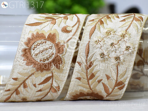 9 Yard Floral 55mm Embroidered Fabric Trim Indian Sari Border Crafting Sewing Guitar Belts Beach Bag Cushions Trimming Ribbon Embellishments