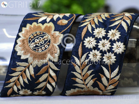 9 Yard Floral 55mm Embroidered Fabric Trim Indian Sari Border Crafting Sewing Guitar Belts Beach Bag Cushions Trimming Ribbon Embellishments