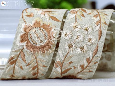 9 Yard Floral 55mm Embroidered Fabric Trim Indian Sari Border Crafting Sewing Guitar Belts Beach Bag Cushions Trimming Ribbon Embellishments
