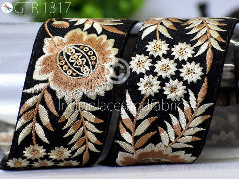9 Yard Floral 55mm Embroidered Fabric Trim Indian Sari Border Crafting Sewing Guitar Belts Beach Bag Cushions Trimming Ribbon Embellishments