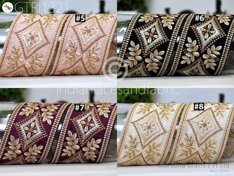 3 Yard Indian 75mm Trim Embroidered Embellishment Sari Border Embroidery Saree Ribbon Cushions Home Décor Sewing Clothing Costumes Trimmings