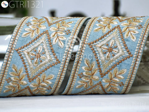 3 Yard Indian 75mm Trim Embroidered Embellishment Sari Border Embroidery Saree Ribbon Cushions Home Décor Sewing Clothing Costumes Trimmings