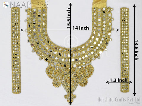 Floral Zari Patches,Sequins Appliques, Blouse Back Patches, Rhinestone Applique, Zardozi work Neckline Applique, 15.5 X 14 Inches Patches