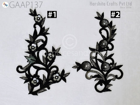 Black and Grey Sewing Applique, Appliques For Purses, Applique For Jeans, Decorative Zari Patches, sequins Appliques , Zardozi Applique,  Applique