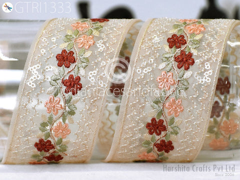 9 Yard Embroidered 5cm Fabric Trim Saree Ribbon Embroidery Cushions Sewing DIY Crafting Sari Border Indian Wedding Dress Embellishment Tapes