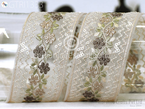 9 Yard Embroidered 5cm Fabric Trim Saree Ribbon Embroidery Cushions Sewing DIY Crafting Sari Border Indian Wedding Dress Embellishment Tapes