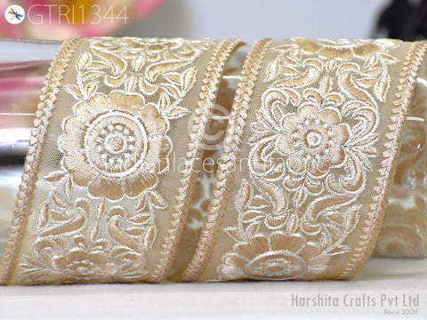9 Yard Indian Embroidered 55mm Trim Embellishment Sari Border Embroidery Saree Ribbon Cushions Home Décor Sewing Clothing Costumes Trimmings