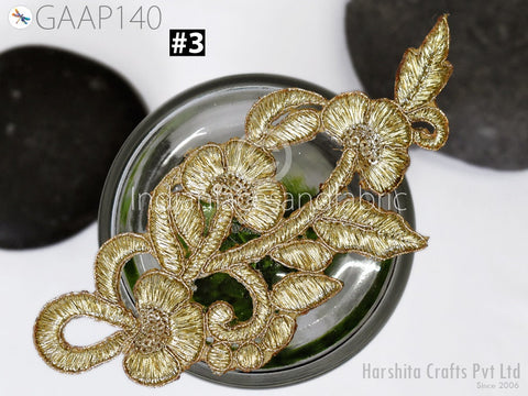 Zardozi Flower shaped Golden Applique Scrapbooking Indian Embroidery Zari Appliques, Decorated Beaded Applique