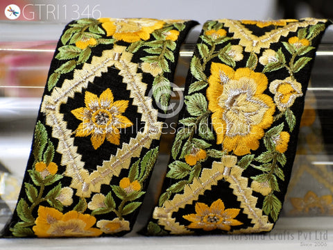 9 Yard Floral 5cm Embroidered Fabric Trim Indian Sari Border Crafting Sewing Guitar Belts Beach Bag Cushions Trimming Ribbon Embellishments